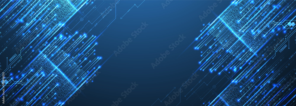 Obraz premium Big Data futuristic, technology light design. Vector datum digital background. Illustration innovation of data system. Hand drawn illustration.
