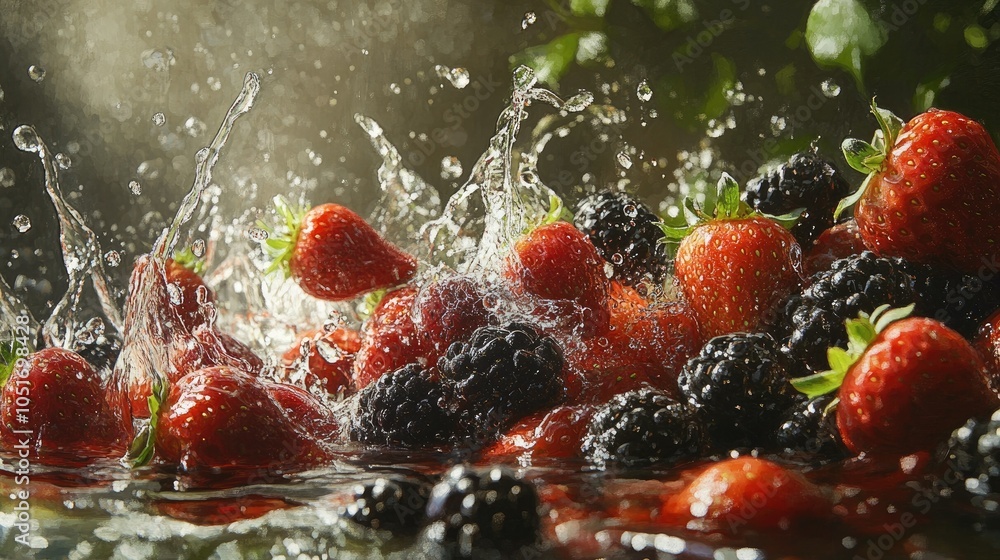 Cheerful Mixed Berry Splash in Water Cheerful Mixed Berry Splash in Water
