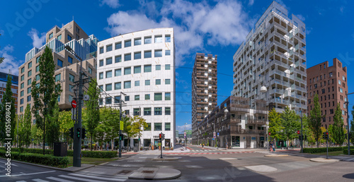 View of contemporary architecture in the Barcode area on a sunny day, Oslo, Norway, Scandinavia, Europe photo