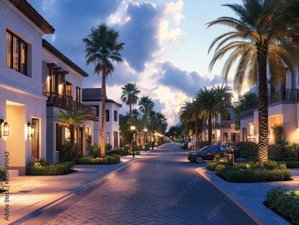 Palm Tree Street with Cars Palm Tree Street with Cars