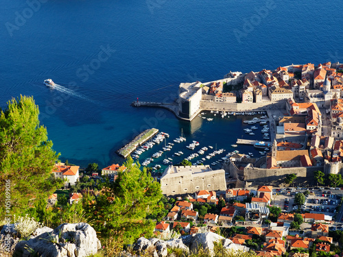 Dubrovnik Old Town Port, UNESCO World Heritage Site, from Mount Srd, Dubrovnik, Croatia, Europe