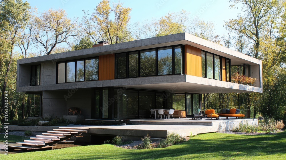 Contemporary home with a cantilevered design. Contemporary home with a cantilevered design.