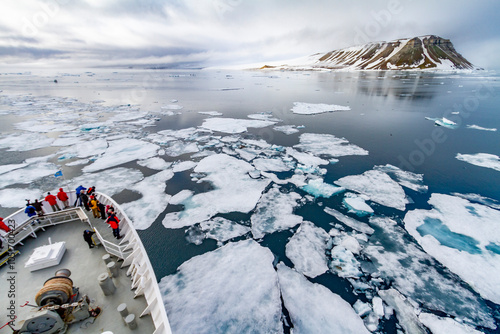 The Lindblad Expedition ship National Geographic Explorer in the Svalbard Archipelago, Norway, Arctic, Europe