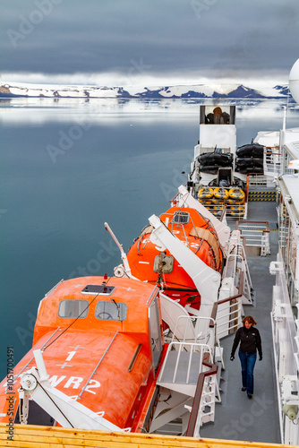 The Lindblad Expedition ship National Geographic Explorer in the Svalbard Archipelago, Norway, Arctic, Europe photo