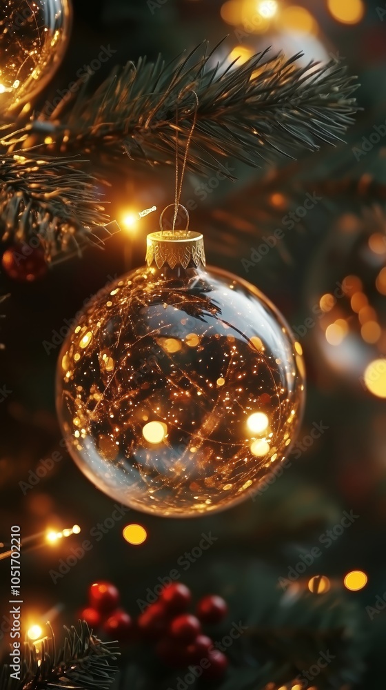 Glowing Christmas Baubles on a Festive Tree Glowing Christmas Baubles on a Festive Tree