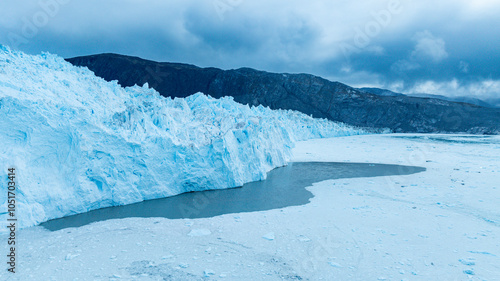 Aerial of the Eqi glacier, Western Greenland, Denmark, Polar Regions photo