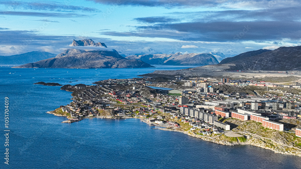 Aerial of Nuuk, capital of Greenland, Denmark, Polar Regions Aerial of Nuuk, capital of Greenland, Denmark, Polar Regions