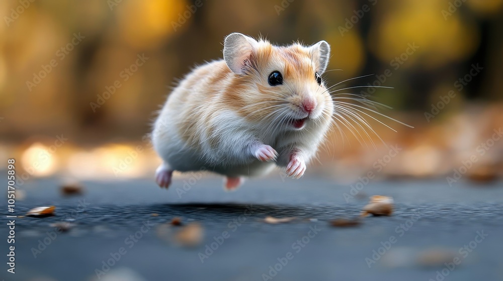 Cute hamster running energetically on a wheel, with its tiny paws in motion and a determined expression on its face. Cute hamster running energetically on a wheel, with its tiny paws in motion and a determined expression on its face.