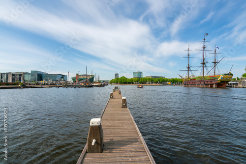 Pier and VOC Ship Amsterdam Replica and NEMO Science Museum, Amsterdam, The Netherlands photo