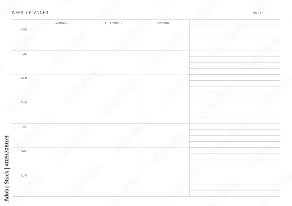 A weekly plan design template in a modern, simple, and minimalist style. Note, scheduler, diary, calendar, planner document template illustration. A weekly plan design template in a modern, simple, and minimalist style. Note, scheduler, diary, calendar, planner document template illustration.