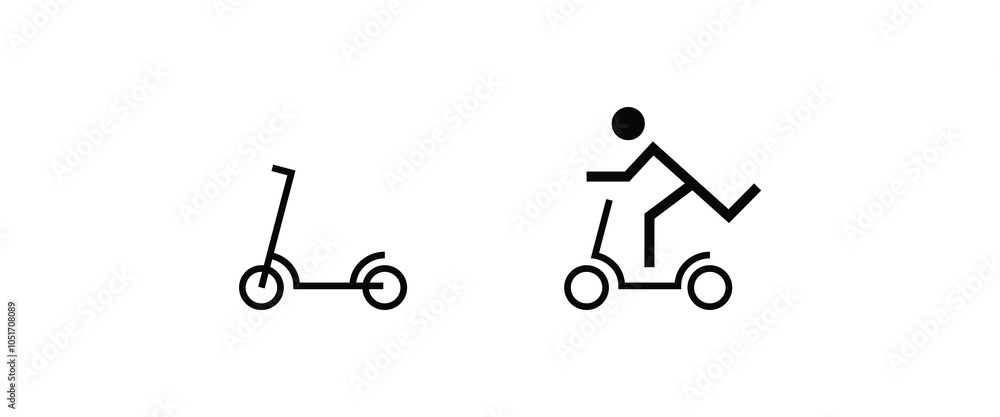 Electric scooter, ecology vehicle speed scooter line and flat icons set, editable stroke isolated on white, linear vector outline illustration, symbol logo design style Electric scooter, ecology vehicle speed scooter line and flat icons set, editable stroke isolated on white, linear vector outline illustration, symbol logo design style