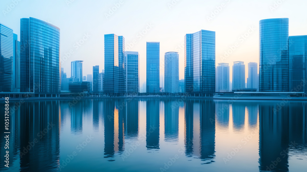A stunning city skyline reflected on water during twilight, showcasing modern architecture with glass facades and serene atmosphere. A stunning city skyline reflected on water during twilight, showcasing modern architecture with glass facades and serene atmosphere.