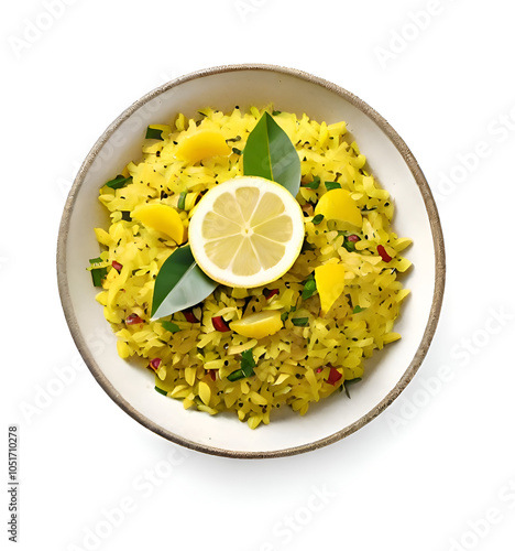 Kande Pohe or Poha, a popular Indian Maharashtra breakfast dish made using Flattened rice, Generated with AI