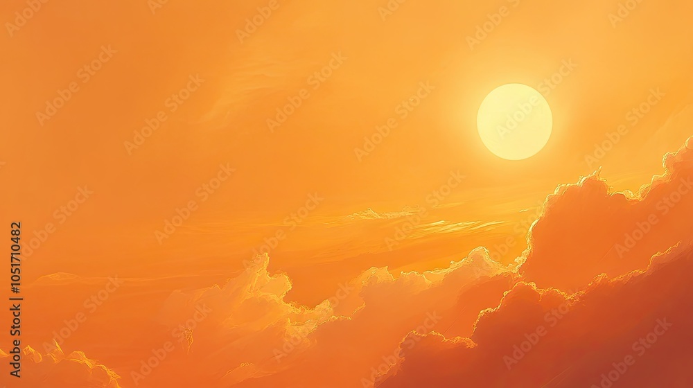 Fototapeta premium Serene Sunset Over Warm Orange Sky