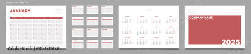 Set of 2025 Pages Monthly Calendar Planner Templates, Cover with Place for Photo, Company Logo, Annual. Design of Vector layout Calendar Pages size A4-21x29.7 cm in for print. Week start on Monday