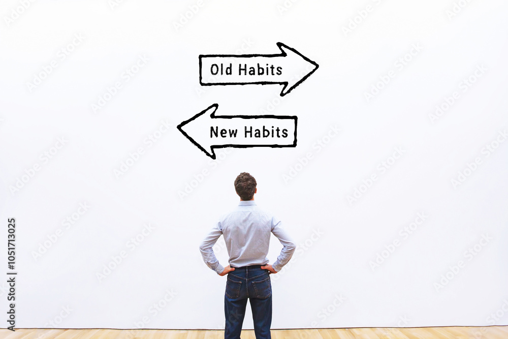 Obraz premium old habits vs new habits, self improvement and life change concept