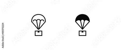 Parachute icon. Gift Box on a Parachute. Fast delivery cargo icon. Parachute with gift box. fast delivery gift box package aerial post delivery emblem icon, Gift box flying on parachute icon