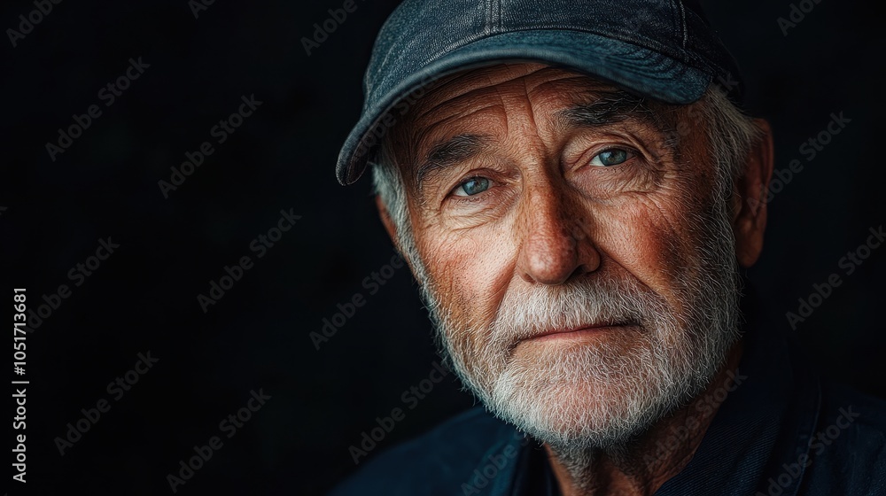 Elderly American man with a baseball cap and a warm expression. Elderly American man with a baseball cap and a warm expression.