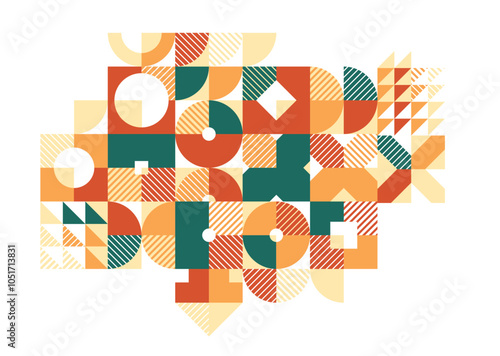 Ethnic abstract geometric background, ceramic look like colors traditional tribal motif, modular mosaic tiles pattern.