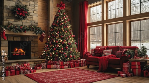 Wallpaper Mural Elegant Christmas Tree Decor with Festive Ornaments Torontodigital.ca