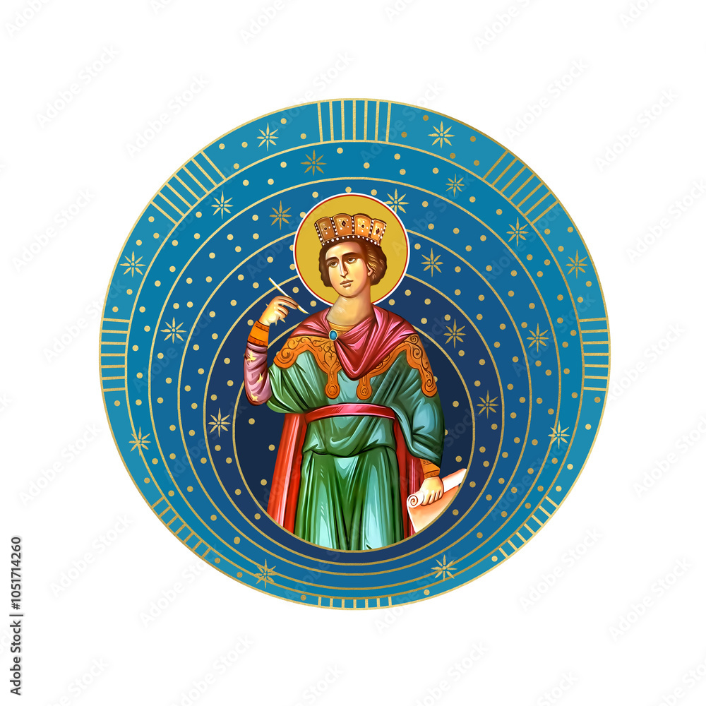 Fototapeta premium Saint Solomon. Starry sky round illustration in Byzantine style