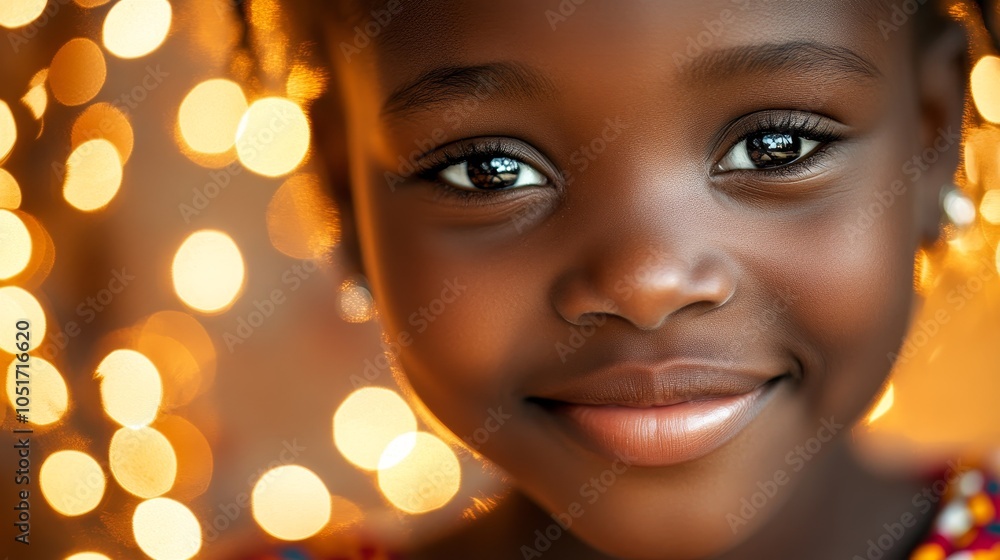 Radiant Joy of a Young Nigerian Girl Surrounded by Festive Lights Radiant Joy of a Young Nigerian Girl Surrounded by Festive Lights