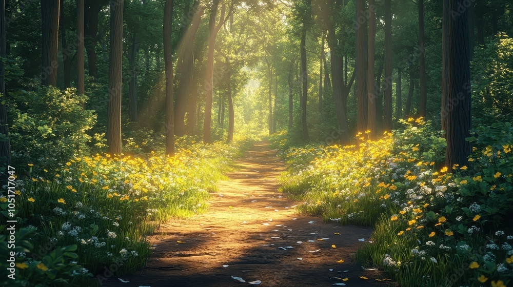 Forest path with dappled sunlight Forest path with dappled sunlight