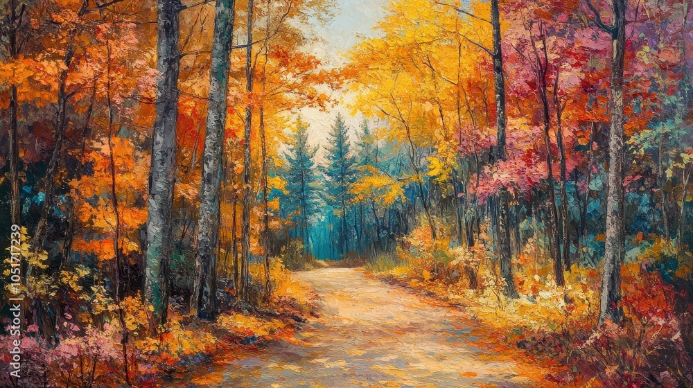 Fototapeta premium Forest trail with colorful foliage