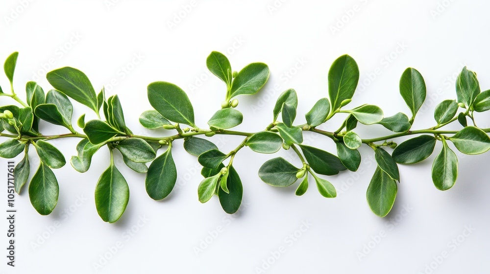 Naklejka premium Fresh Mistletoe Branch on White Background