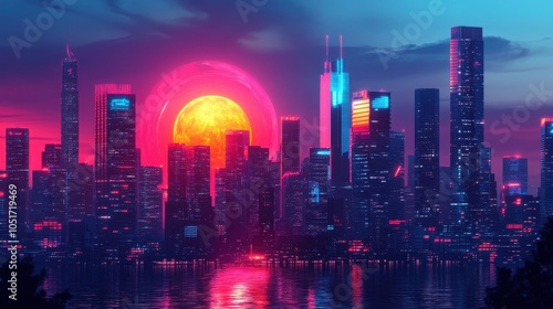 Futuristic cityscape with vibrant holographic advertisements.