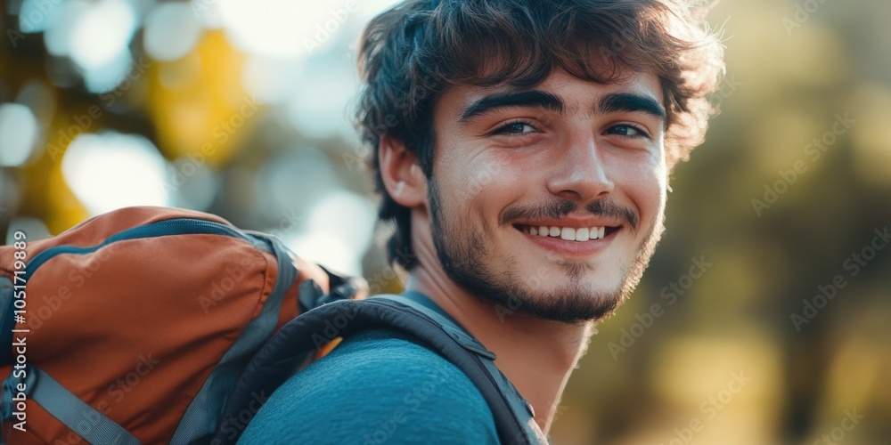 Naklejka premium Man with Backpack Smiling