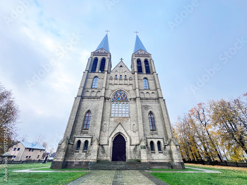 Church in Panevezys, Naujamiestis. Parish after fire, in autumn