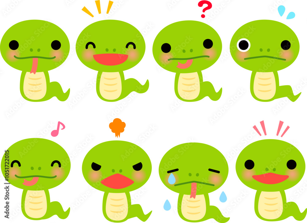 Fototapeta premium ヘビのキャラクターのイラストセット