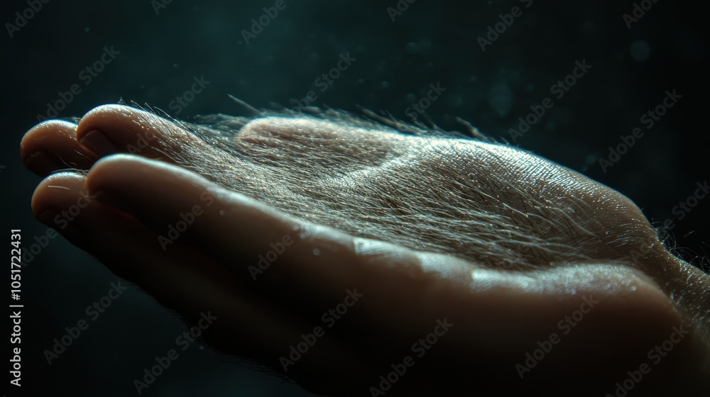 Fototapeta premium Hand gently touching a scalp with visible patches of hair loss.