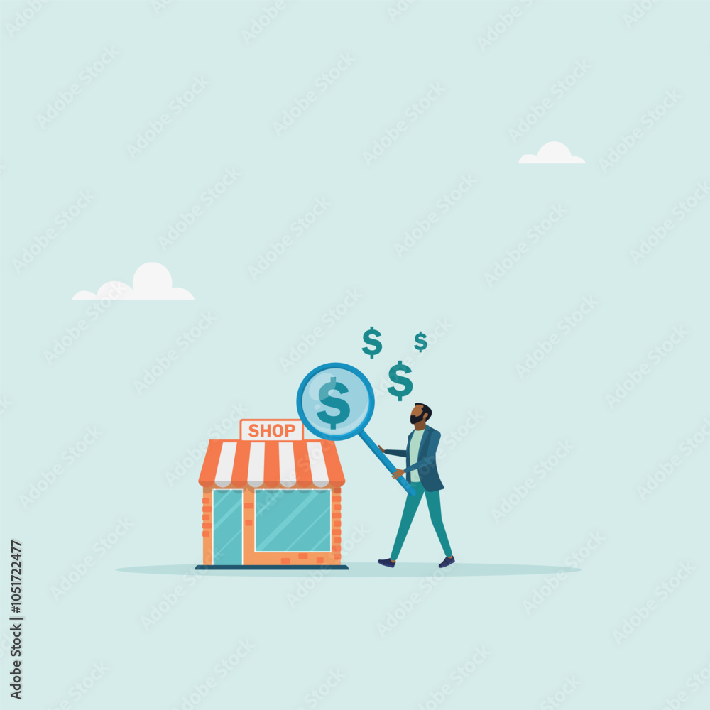 Business valuation, analysis of company value or market value, profit or earnings concept. The manager values the company in dollar terms. Vector illustration. Business valuation, analysis of company value or market value, profit or earnings concept. The manager values the company in dollar terms. Vector illustration.