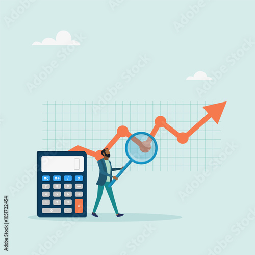 Financial income management. Graph analysis. The character calculates and analyzes financial statements. Vector illustration.	