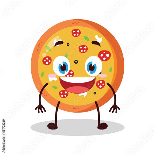 cute happy expression of pizza character