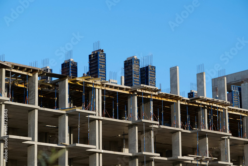 Unfinished construction of dwelling house. New reinforced concrete building photo