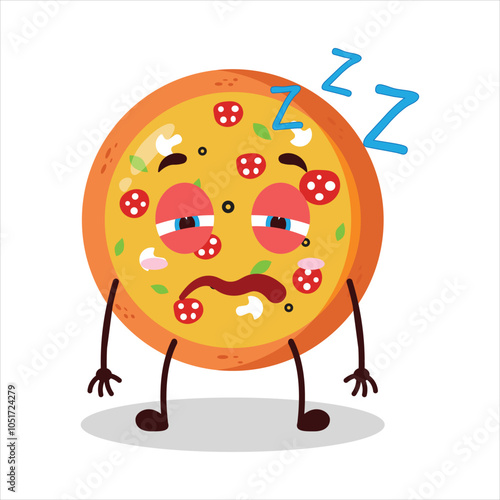cute sleepy expression of pizza character