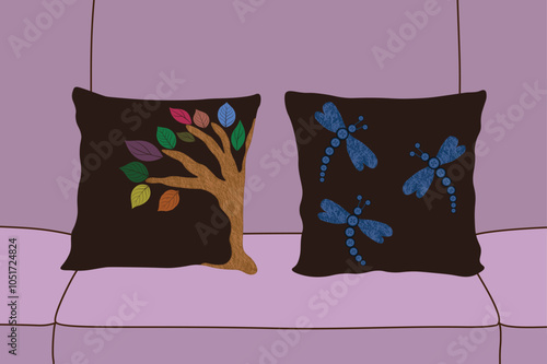 Set of 2 square throw pillow covers, stylish vector illustration for home decor