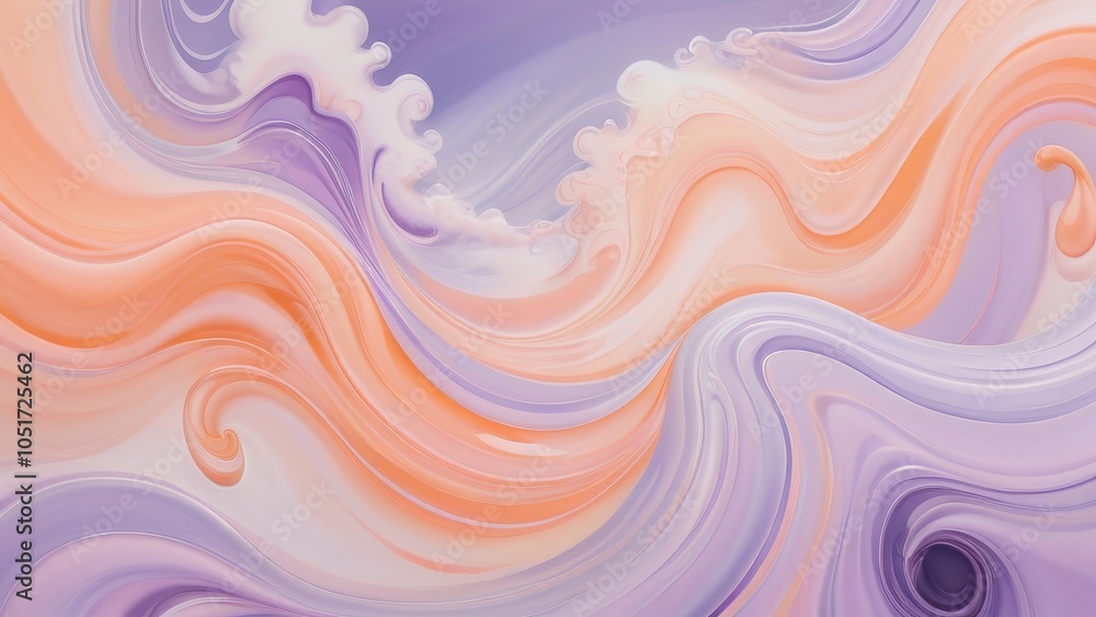 A mesmerizing abstract pattern featuring soft swirls of lavender, peach, and cream colors. Ideal for background designs and creative projects A mesmerizing abstract pattern featuring soft swirls of lavender, peach, and cream colors. Ideal for background designs and creative projects