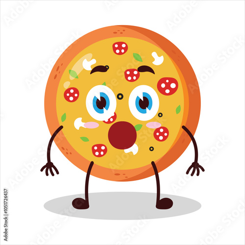 cute shocked expression of pizza character