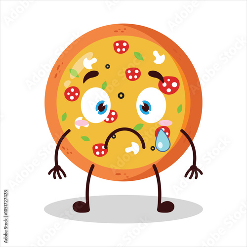 cute nervous expression of pizza character