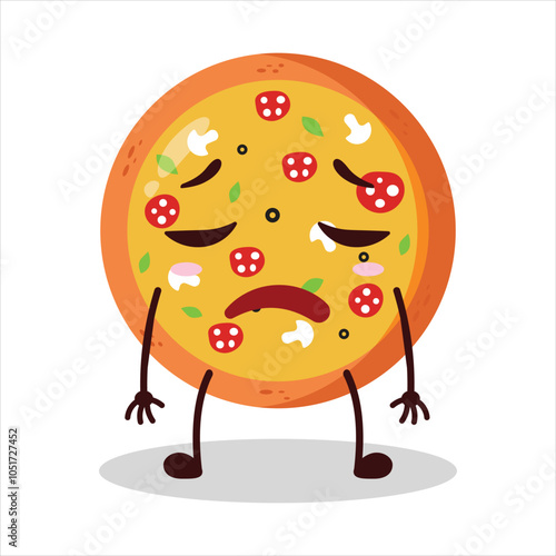 cute tired expression of pizza character