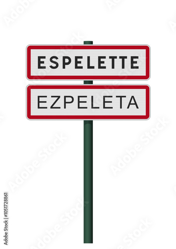 Panneau d'entrée de la ville d'Espelette, Ezpeleta en basque (Pyrénées-Atlantiques) en vectoriel