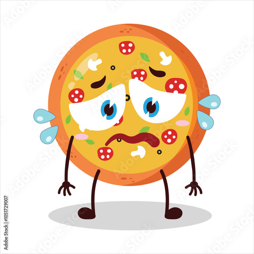 cute depressed expression of pizza character