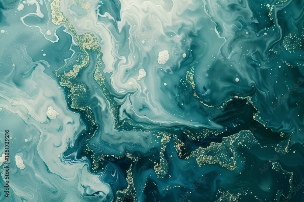 Obraz premium Image of Turquoise green dark marble fluid art pattern with golden veins. Texture for background usage