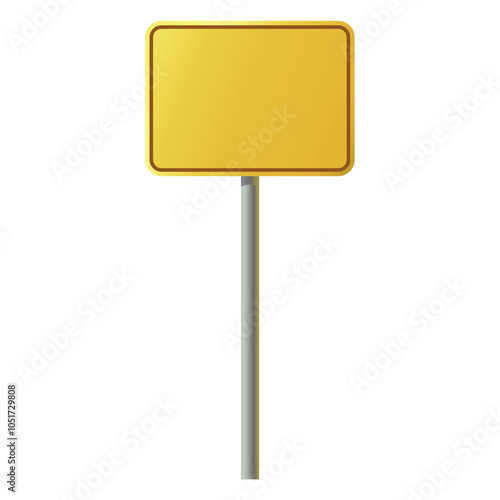 Blank yellow signpost. Template for warning caution sign. A square sign with a post. Empty traffic sign. Highway attention roadsign isolated on transparent background. Vector illustration