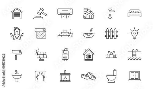 Real estate set of web icons in line style. Icons set - construction, home repair tools. Vector illustration