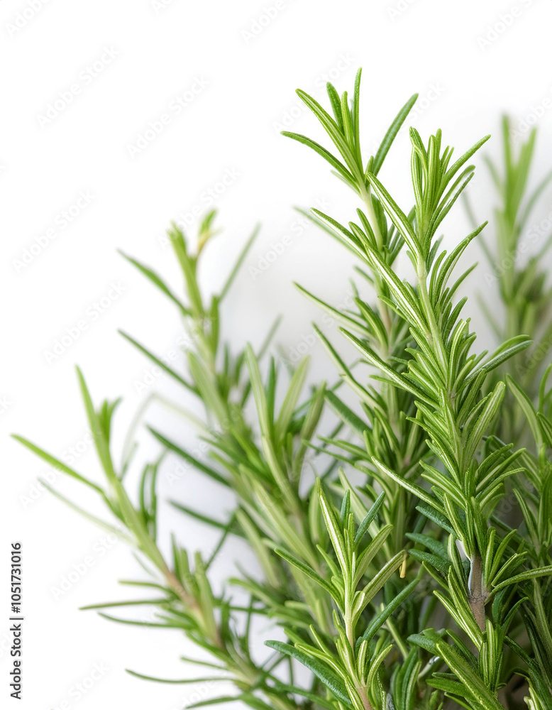 close up Rosemary on side position provides copy space for text. background concept isolated white close up Rosemary on side position provides copy space for text. background concept isolated white